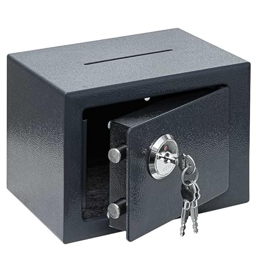 Safe Tresor Möbeltresor mit Einwurfschlitz Doppelbartschlüssel Anthrazitgrau RAL 7016 Doppelbolzen Verriegelung EINWURFSCHLITZ (Safe 230x170x170) von HardwareStore