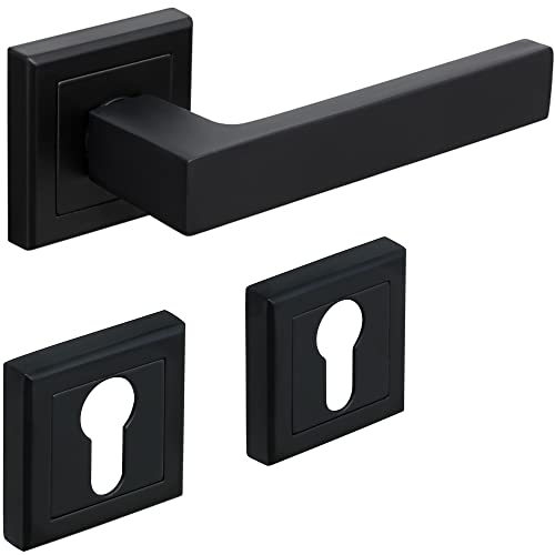 Hardware Store Türbeschlag Drückergarnitur Türgriff BB PZ WC Schwarz Matt Eckig Türdrücker Aluminium (PZ - Profilzylinder) von Hardware Store