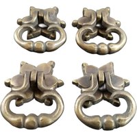 4 X Kleine Verzierte Drop-Ring-Schubladenknäufe Beschläge Aus Massivem Messing Mit Geblümter Sternplatte # H14 von HardwareEtcAntiques