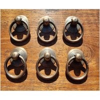 6 X Einfacher Runder 1 "Durchmesser. Anlaufender Messing - Antiker Vintage-Ring-Zug, Schubladengriffe, Schrankbeschläge.unlackiert. #h17 von HardwareEtcAntiques