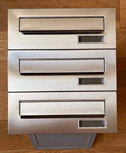 Briefkastensysteme 3er Briefkastenanlage 3X Einbaubriefkästen Edelstahl/Silber Mauerdurchwurf 3 Fach Postkasten modern DIN A4 wetterfeste von HardwareStore