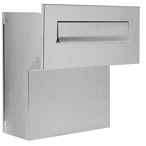 Mauerdurchwurf Briefkasten 100% Edelstahl V2A gebürstet 190-260 [mm] 3 Schlüssel Frontplatte: 160 x 350 [mm] von HardwareStore