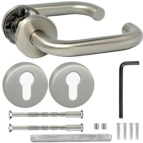 HardwareStore Türgriff Edelstahl Türklinke Türbeschlag U-Form Drückergarnitur PZ Profilzylinder Rund Oval Rosette NEU mit Feder (Rund Rosette) von HardwareStore