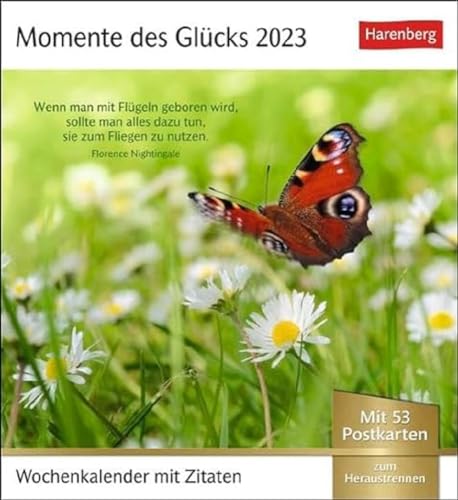 Momente des Glücks Postkarten-Kalender 2023. Positive Stimmung und Zufriedenheit im Postkartenformat. Wochenkalender mit Zitaten und schönen Fotos zum ... Wochenkalender mit 53 Postkarten von Harenberg