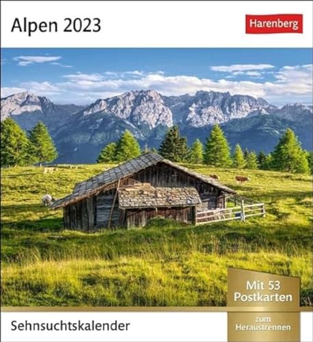Alpen Sehnsuchtskalender 2023. 53 Postkarten in einem Fotokalender für Bergfreunde. Beeindruckende Panoramen in einem kleinen Kalender zum Aufstellen.: Wochenkalender mit 53 Postkarten von Harenberg