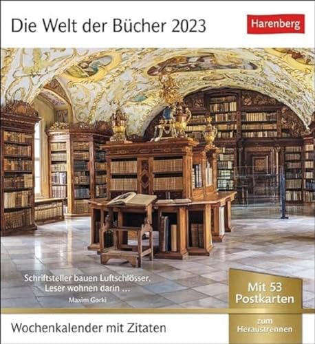 Die Welt der Bücher Postkartenkalender 2023. Von umwerfenden Bibliotheken zum gemütlichen Lesesessel - ein Fotokalender für Bücherwürmer. 53 ... Wochenkalender mit 53 Literaturpostkarten von Harenberg u.Weingarten