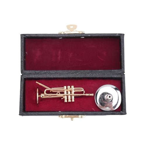 Harewtwy Kupfer Miniaturtrompete mit Ständer und Etui Miniatur-Musikinstrument Miniatur-Replikatmodell Mini-Trompete für Zuhause, Langlebig von Harewtwy