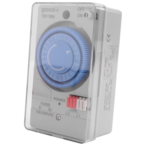 Harewtwy Mechanischer Zeitschalter für DIN-Schienen Mechanischer Zeitschalter Wasserdichter Mechanischer Zeitschalter 100–240 V AC 50–60 Hz TB118N mit Transparenter Kunststoff-Schutzabdeckung Batterie von Harewtwy