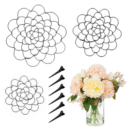 Blumenarrangement-Halter-Set, 3-teilig, Edelstahl, Blumengitter, Draht-Froscheinsatz für Vasen, Blumensträuße, DIY, Heimdekoration (schwarz) von Harewu