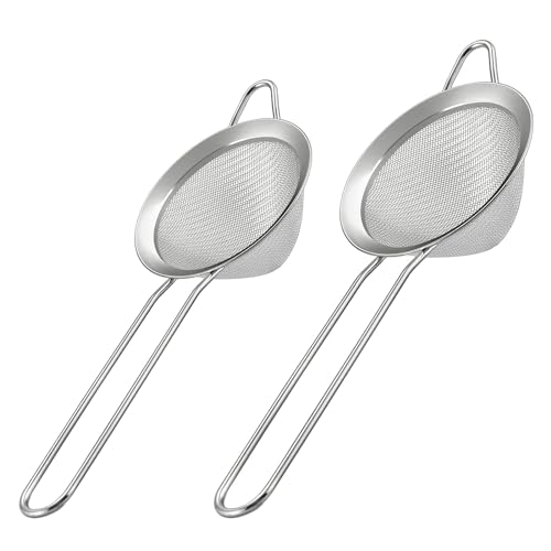 Harewu Feinmaschiges Sieb, kleine Edelstahlsiebe mit Griffen, zum Ziehen von losem Tee, Abseihen von Cocktail, Saft und Sieben von Mehl, Puderzucker (2 Stück - konisch) von Harewu