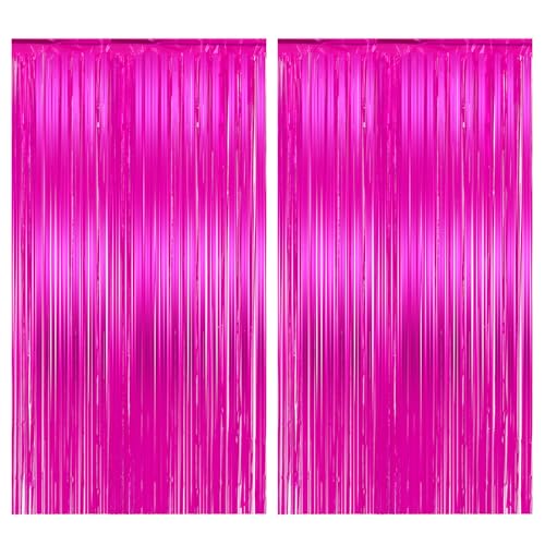2 Stück Fuchsia Glitzer Lametta Vorhang Pink Lila 1m x 2m Fransen Lametta Vorhänge Party Luftschlangen Glänzende Hintergrund Vorhänge für Geburtstag Party Abschlussball Foto Requisiten von Hariendny