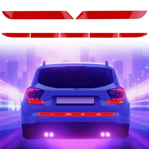 7 Stücke Nachtsichtbarkeit Selbstklebend Reflektorband, Universal für Auto Starke Reflektierende Aufkleber, Rot Starke Reflektierende Streifen Aufkleber, Sicherheitswarnaufkleber für Auto Kofferraum von Hariendny