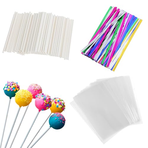 Hariendny 300 Stück Cake Lollipop Stiele Set 100 Süßigkeiten Tüten 100 Lollipop Sticks 100 Twist Ties Cake Pop Maker Set für Lutscherherstellung Hariendny 300 Stück Cake Lollipop Stiele Set 100 Süßigkeiten Tüten 100 Lollipop Sticks 100 Twist Ties Cake Pop Maker Set für Lutscherherstellung von Hariendny