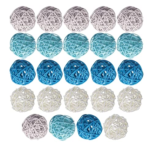 24/15x Mixed Wicker Rattan Balls Dekoratives Vogelspielzeug Hochzeitstisch Weihnachten Vase Füllstoffe Floristen, Blau Grau Weiß 24 von Harilla