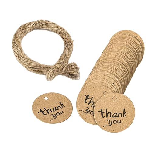 Harilla 100 Stk. Geschenkanhänger Kraftpapier Etiketten Tags, Geschenkanhänger Etiketten, Runde Kraftpapier Tags Karten mit Jute Schnur für Hochzeit Geburtstag Mother's Day Geschenk Dekoration von Harilla