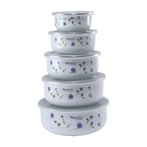 Harilla 5X Emaille-Schüsseln, ineinander stapelbare Aufbewahrungsschüssel, Kochbehälter, Geschirr mit Deckel, Vorbereitungsschüssel für Suppenküche, Kleines Gras Harilla 5X Emaille-Schüsseln, ineinander stapelbare Aufbewahrungsschüssel, Kochbehälter, Geschirr mit Deckel, Vorbereitungsschüssel für Suppenküche, Kleines Gras von Harilla
