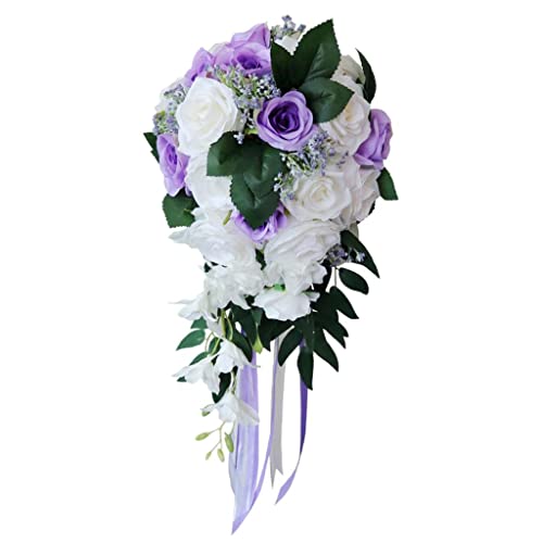 Harilla Realistischer Hochzeits Braut Blumenstrauß Handgebundenes Blumendekor Party Angebot Weiß + Weinrot, Weiß + Lila von Harilla