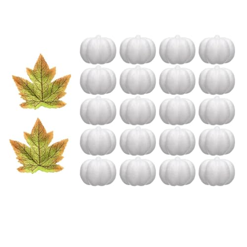 Harilla Weiße Schaumstoffkürbisse Dekoration Kunsthandwerk Polystyrolkürbisse Ahornblätter Simulation Handgefertigtes Geschenk für Party Haushalt Herbstfest von Harilla