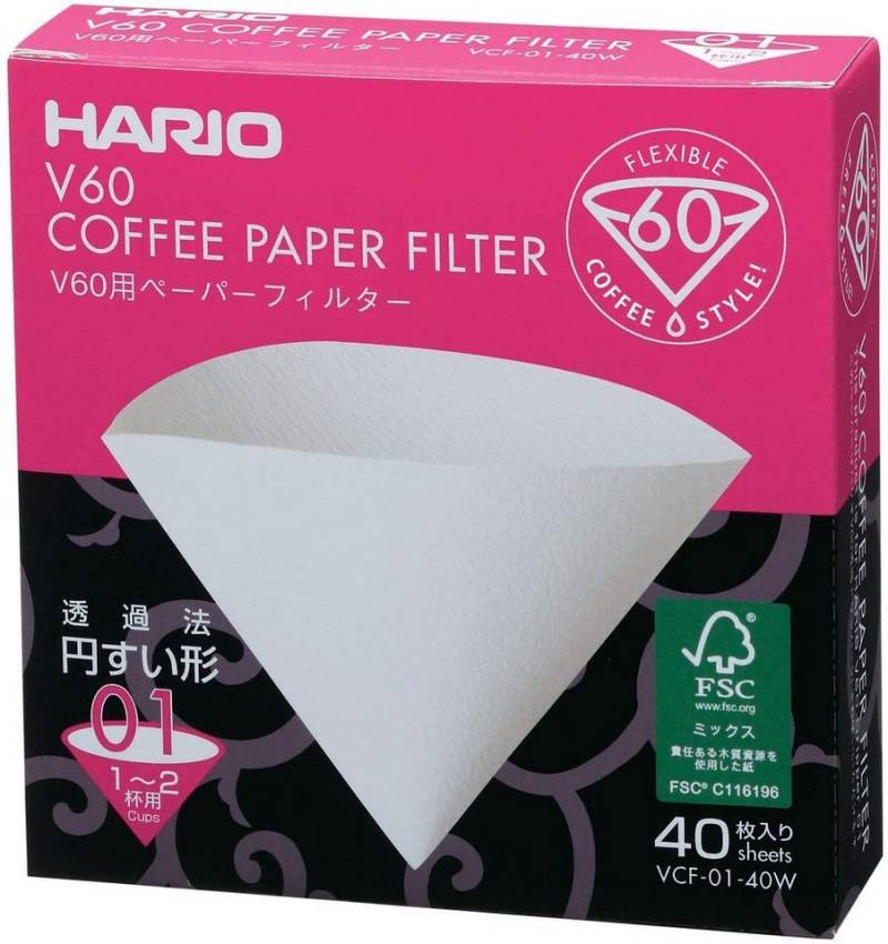 Hario Papierfilter Hario Kaffeefilter Größe 01 weiß 40 Papierfilter VCF-01-40W von Hario