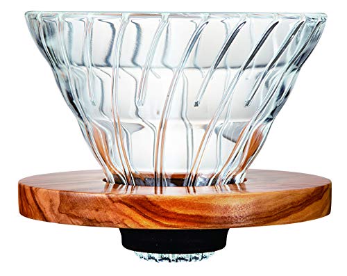 Hario VD 1–4 Cup Olivenholz V60 Tropfer Plus Messlöffel, Glas, transparent, 02 Größe, Holz, 11 x 9,8 x 10,7 cm von HARIO