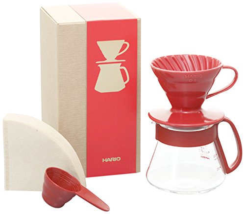 Hario VDS-3012R Single Pour Over Coffee Starter Kit with Red Ceramic Dripper V01 Kaffeezubereitungsset, Rot, Size 1 von HARIO