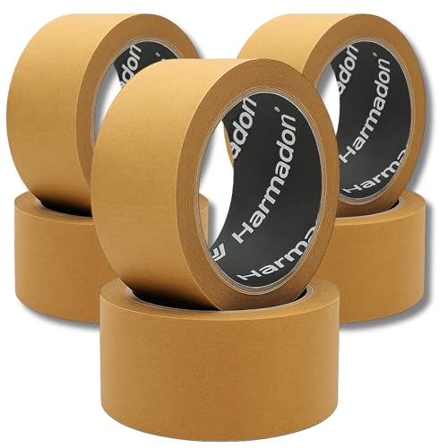 Harmadon Papierklebeband 50mm x 50m - Paketklebeband Papier im 6er Pack - Klebeband Paket zum Verschließen von Verpackungen - Braun Packband Papier - Recyclingfreundlich Packetbandrollen von Harmadon