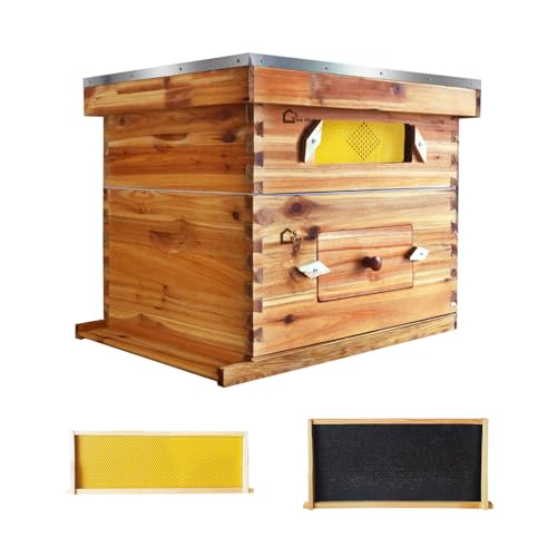 10-Frame Complete Bee Hives and Supplies Starter Kit Dipped in 100% Beeswax, Includes 1 Deep Hive Bee Box and 1 Bee Hive Super with Acrylic Window, Beehive Frames and Foundation for Imker von HarmonyHealth