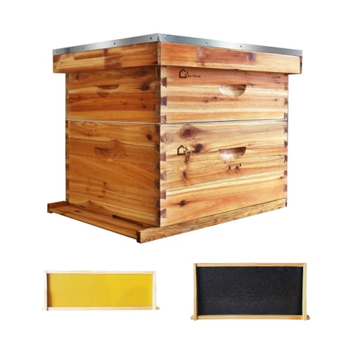 10-Frame Complete Bee Hives and Supplies Starter Kit Dipped in 100% Beeswax, Includes 1 Deep Hive Bee Box and 1 Bee Hive Super with Beehive Frames and Foundation for Beginner Imker von HarmonyHealth