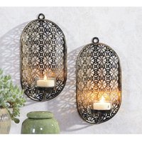 2er Set Kerzenhalter Wand H: 19 cm Schwarz Orientalisch von Harms Import
