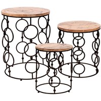 Beistelltisch 3er Set Vintage Design Mangoholz Eisen rund von Harms Import