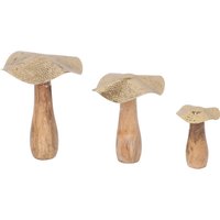 Deko Statuen 3er Set Pilze aus Mangoholz Eisen in Natur Gold von Harms Import