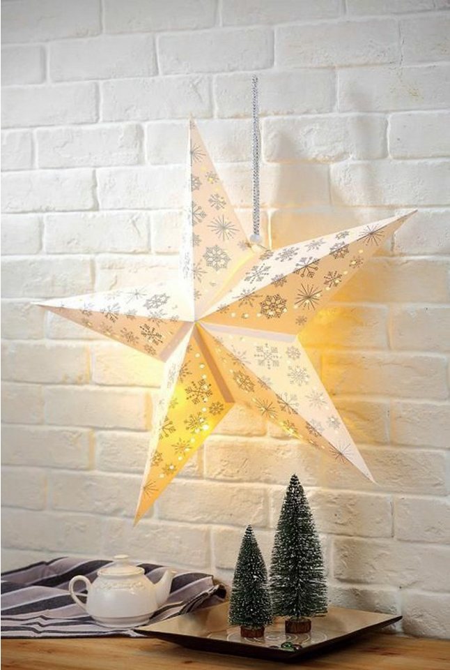 Harms Import Dekostern SCHNEEFLOCKE, 1 St., 60cm Durchmesser, Papier weiss, 10x LED von Harms Import