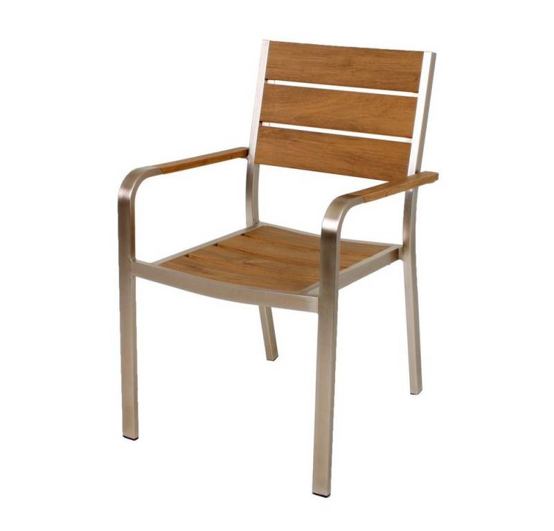 Harms Import Gartenstuhl, Stapelstuhl FLORENCE champagner Aluminium / Non-Wood Teak-Optik von Harms Import
