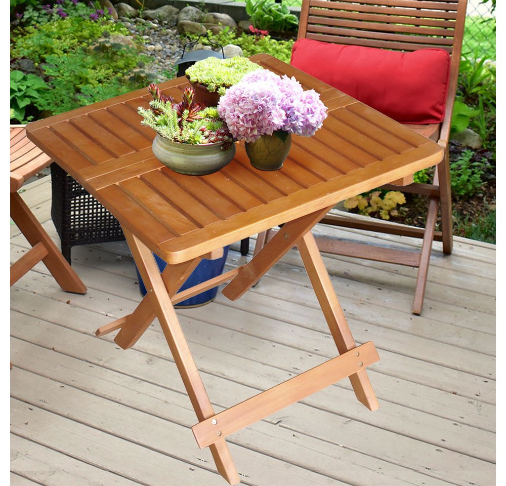 etc-shop Gartentisch, Außen Bistro Tisch Holz Akazie geölt braun Garten Balkon Terrassen von etc-shop
