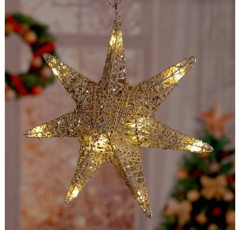 Harms Import LED Dekolicht, LED-Leuchtmittel fest verbaut, LED Advents Weihnachts Stern Hänge Lampe X-MAS Beleuchtung Deko Lampe von Harms Import
