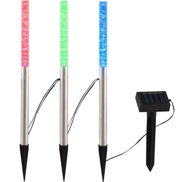 Harms Import LED Solarleuchte, LED-Leuchtmittel fest verbaut, Farbwechsel, LED Solar Außenbereich Steck 3er Set Lampen IP44 Farbwechsler von Harms Import