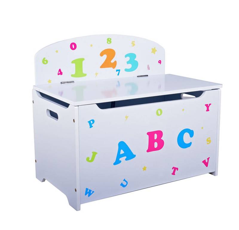 Harms Import Sitzbank, Kinder Truhenbank Sitzbank 2 in 1 Spielzeugkiste weiß bunt 60 x 53 cm von Harms Import