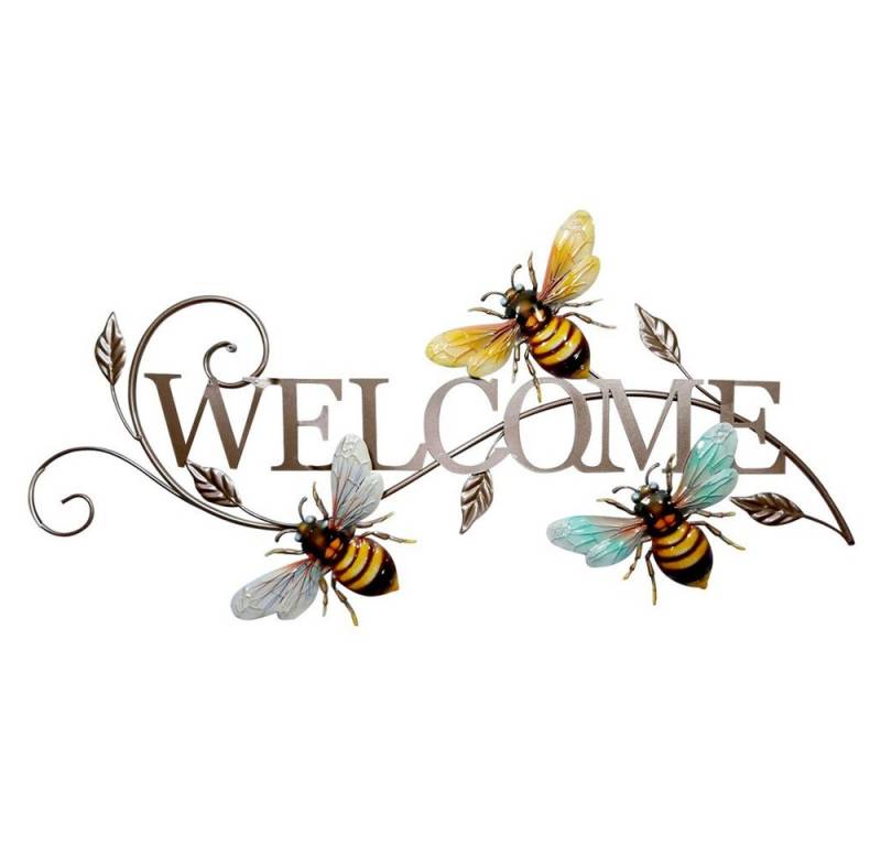 Harms Import Wanddekoobjekt, Wand Schild Welcome Garten Haustür Dekoration Bienen Design von Harms Import