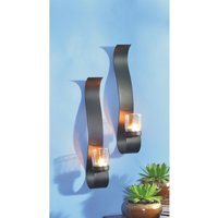 Kerzenhalter Metall Glas 2er Set H: 34,5 cm Schwarz von Harms Import