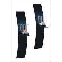 Kerzenhalter Wand 2er Set H: 29 cm Glas Stahl für Teelicht von Harms Import