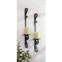 Kerzenhalter Wand 2er Set H: 56 cm Glas Stahl Schwarz von Harms Import