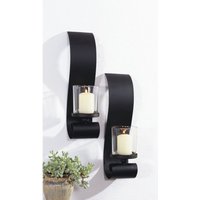 Kerzenwandhalter 2er Set Schwarz H: 36 cm Modern Metall Glas von Harms Import
