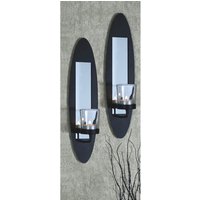 Kerzenwandhalter Modern 2er Set Stahl Glas Schwarz H: 36cm von Harms Import