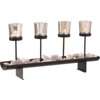 Teelichthalter Schwarz 45 cm lang Glas Stahl EMORY von Harms Import