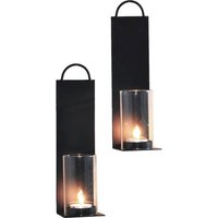 Teelichthalter Wand 2er Set H: 25,5 cm Metall Glas Schwarz von Harms Import