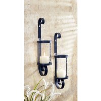 Wandkerzenhalter 2er Set Rustikal Schwarz H: 38cm Stahl Glas von Harms Import