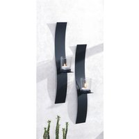 Wandkerzenhalter Modern 2er Set Stahl Glas Schwarz H: 40 cm von Harms Import