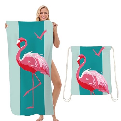 HarnyLoom Strandtuch Mikrofaser Badetuch XXL, Handtuch Schnelltrocknend Stranddecke, Handtuch Damen Strand Schwimmen Strandhandtücher Sandfrei (Flamingo, 70L x 140W Zentimeter) von HarnyLoom