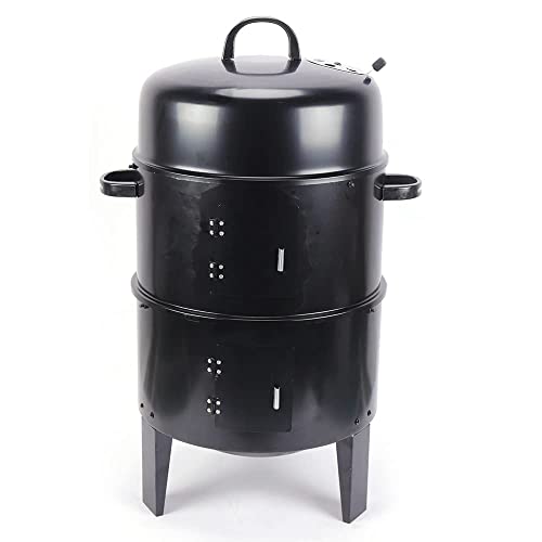 BBQ Grilltonne 3in1, Räuchergrill Smoker Holzkohlegrill, Ø40*84cm Multifunktionsgrill, regulierbar Luftabzug und Thermometer für Räuchern, Räucherofen, Freien Grillen & Garen von HaroldDol