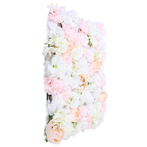 HaroldDol 20 Stück DIY Künstliche Blumenwand 60x40cm, Romantische Kunstblumen Blumen Panel Seidenblume für Hochzeit Party Tisch Hintergrund Wand Dekor (Blassrosa/Weiße Pfingstrose+Rose) von HaroldDol